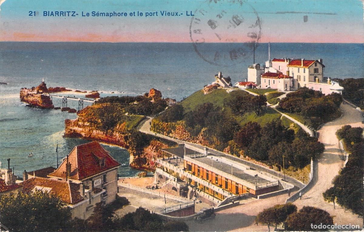 Postales: Postal de Biarritz: El Sem&aacute;foro y el Puerto Viejo, Francia