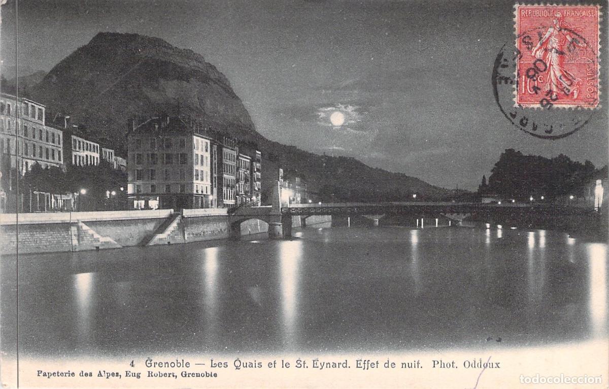 Postkarten: Postal de Grenoble: Los Muelles y el Monte Saint Eynard de Noche