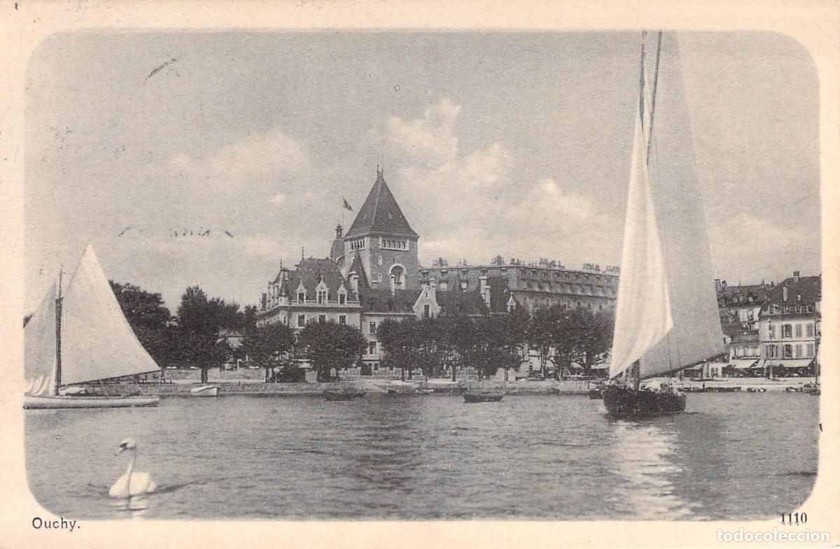 Postales: Postal de Ouchy, Lausana: Paisaje del Lago Lem&aacute;n con Veleros