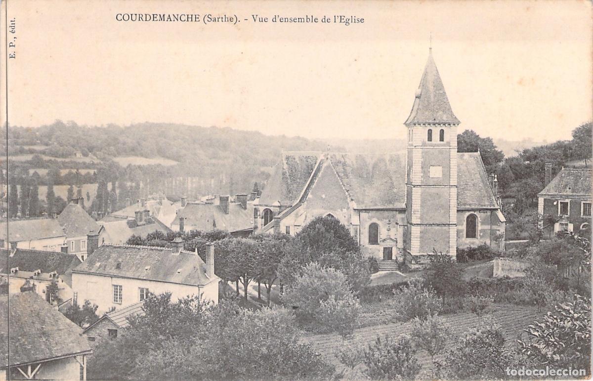 Postales: Postal de Courdemanche, Sarthe - Vista Panor&aacute;mica de la Iglesia