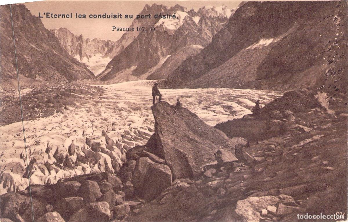Postales: Postal de los Alpes Franceses: Mer de Glace en Chamonix con Vers&iacute;culo B&iacute;blico