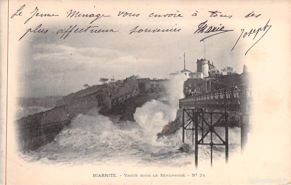 Postales: Postal Biarritz Francia Gran Ola bajo el Sem&aacute;foro
