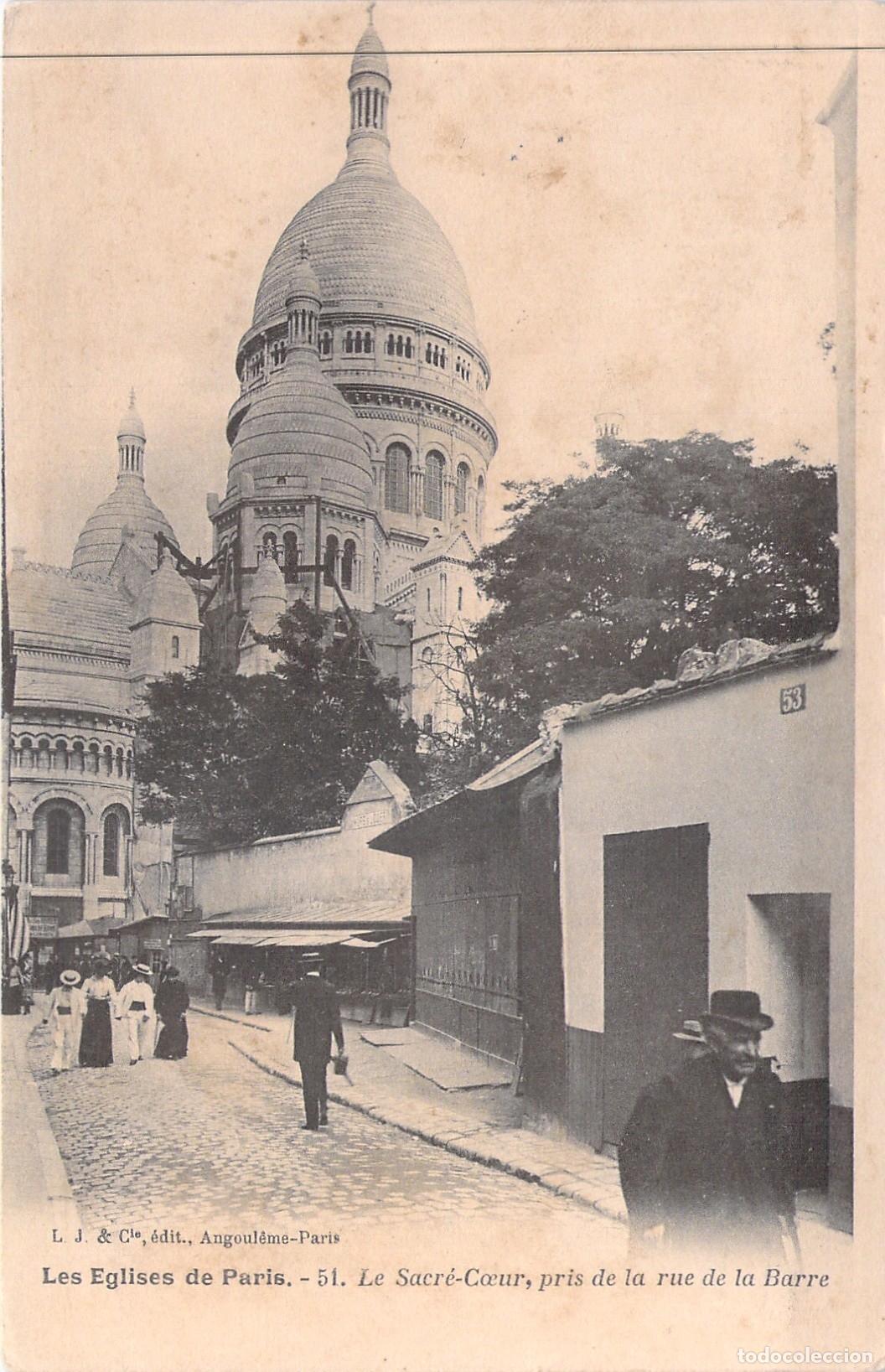 Postales: Postal de la Bas&iacute;lica del Sacr&eacute;-C&oelig;ur desde la Rue de la Barre, Par&iacute;s