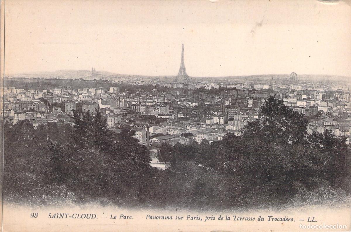 Postales: Postal Antigua de Par&iacute;s y Torre Eiffel desde Saint-Cloud
