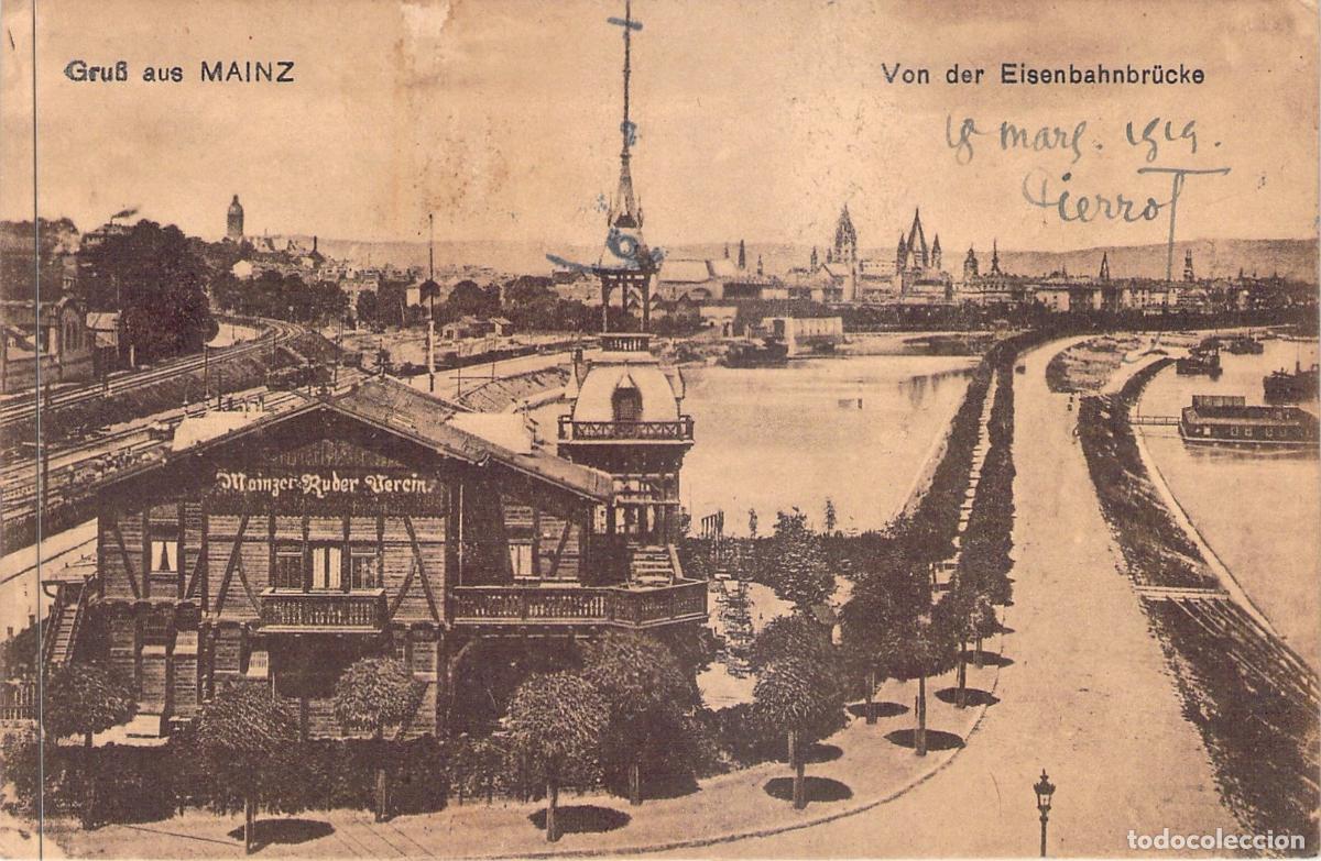 Postales: Postal de Mainz, Alemania: Vista desde el Puente y Club de Remo