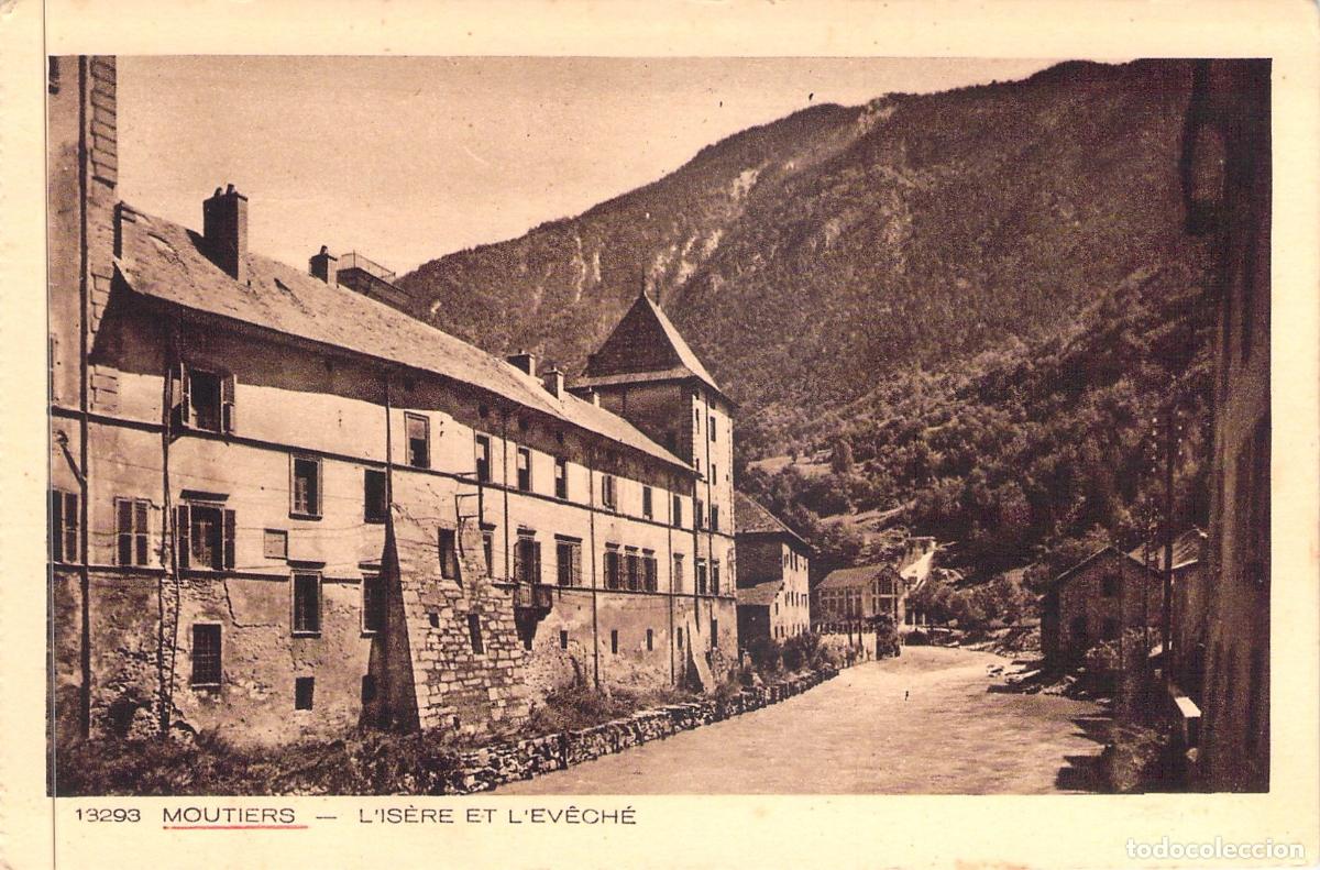 Postales: Postal de Mo&ucirc;tiers: El r&iacute;o Is&egrave;re y el Obispado, Saboya, Francia