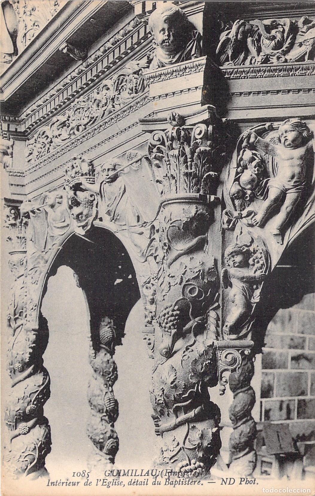 Postales: Postal de Guimiliau: Detalle del Baptisterio en la Iglesia de San Miliau