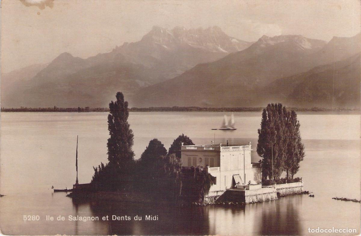 Postales: Postal Isla de Salagnon y Dents du Midi, Lago Lem&aacute;n, Suiza