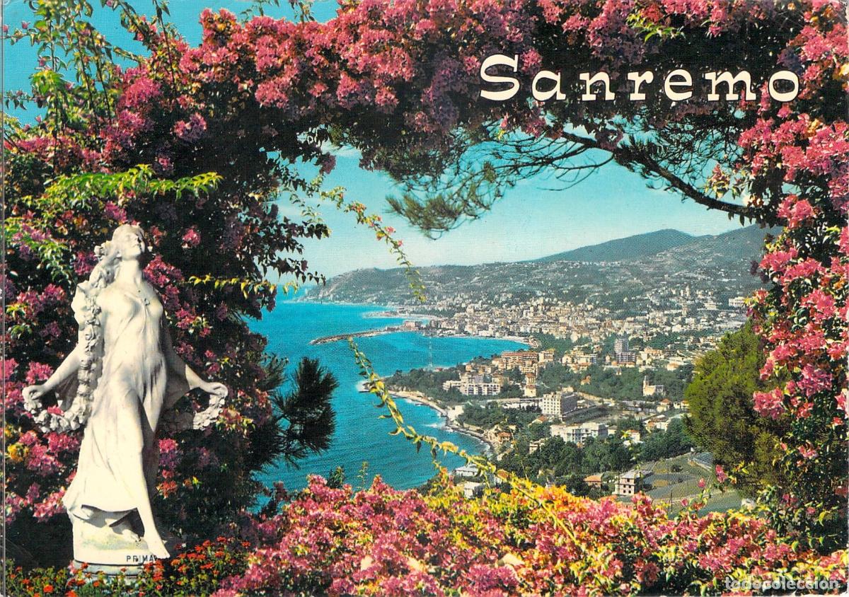 Postales: Postal de Sanremo: Panor&aacute;mica desde Levante y Estatua de la Primavera
