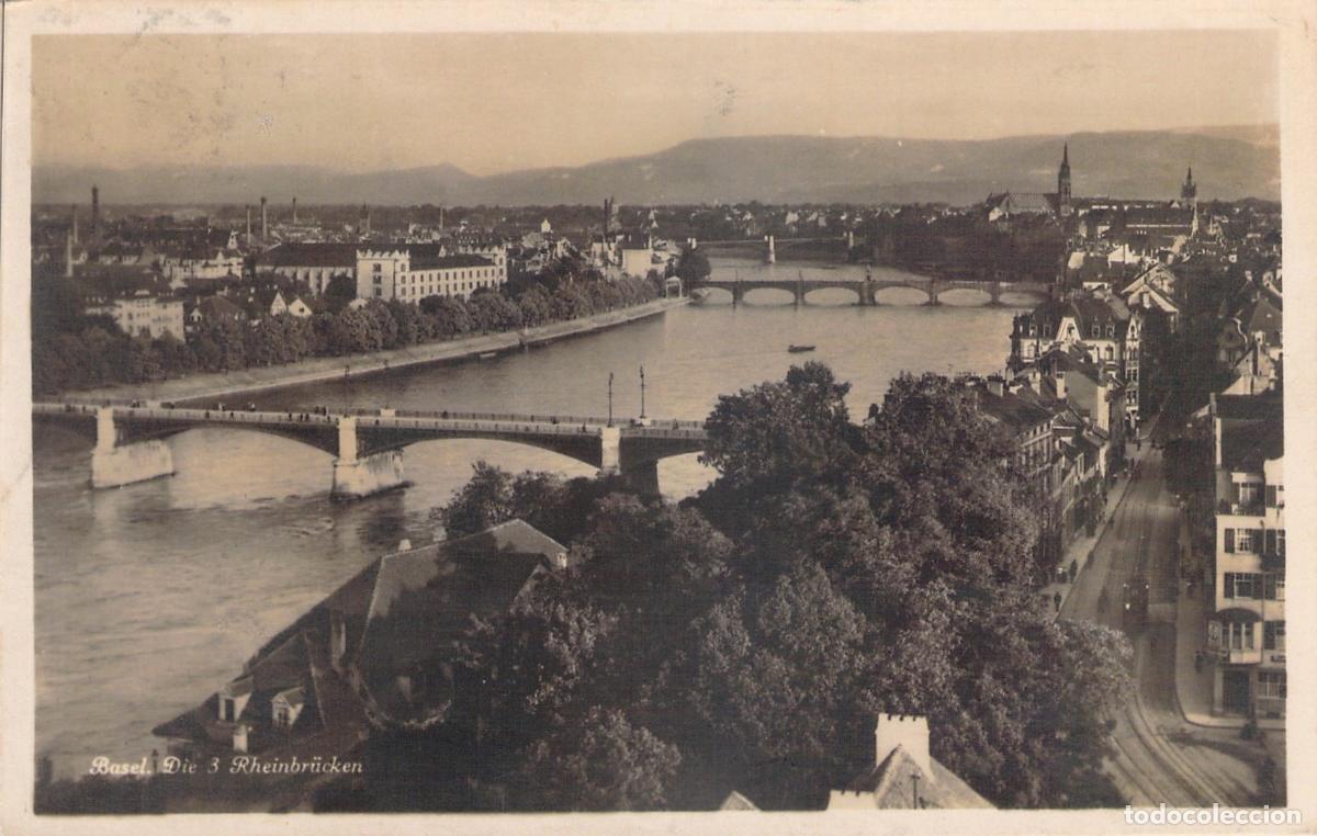 Postales: Postal de Basilea, Suiza: Vista de los Tres Puentes sobre el Rin
