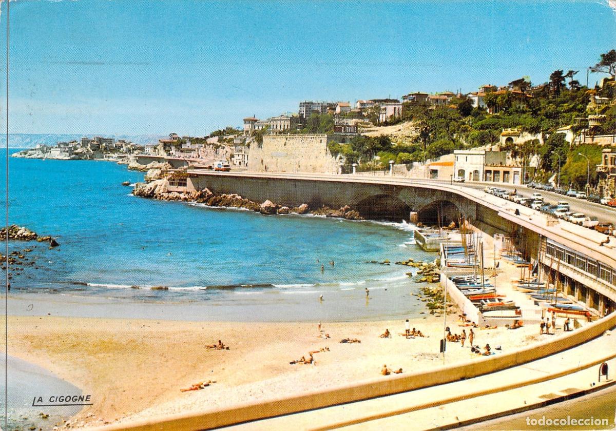 Postales: Postal de Marsella La Corniche y Playa Le Proph&egrave;te Francia