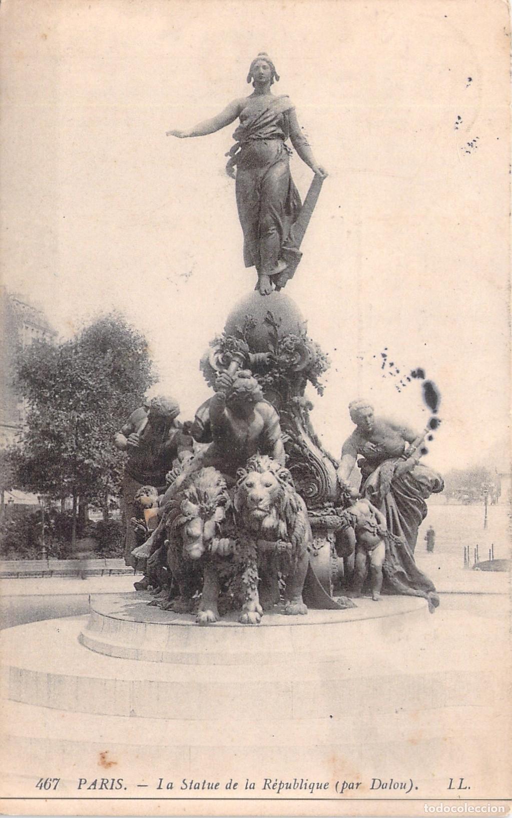 Postales: Postal de la Estatua de la Rep&uacute;blica en Par&iacute;s, Monumento de Dalou
