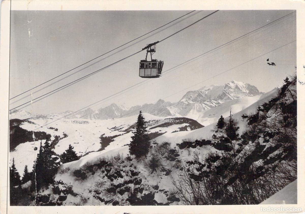 Postcards: Postal de Meg&egrave;ve: Telef&eacute;rico de Rochebrune y el Mont Blanc