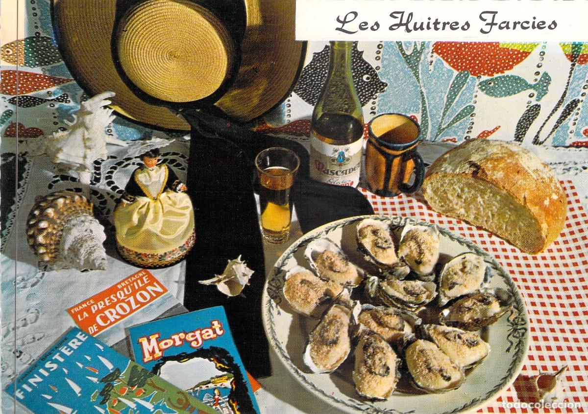 Postcards: Postal Receta de Ostras Rellenas - Gastronom&iacute;a de Breta&ntilde;a, Francia