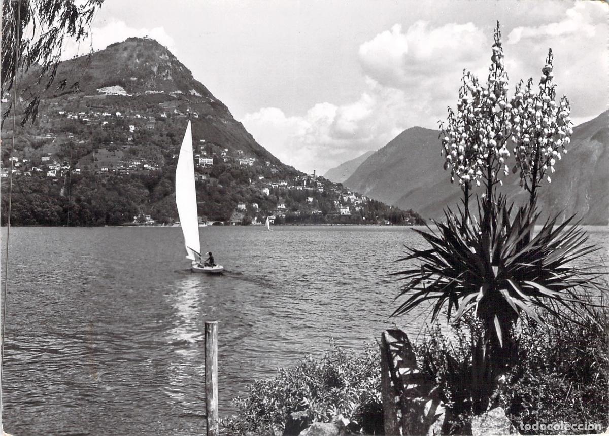 Postales: Postal de Lugano y Monte Br&egrave; con Velero en el Lago
