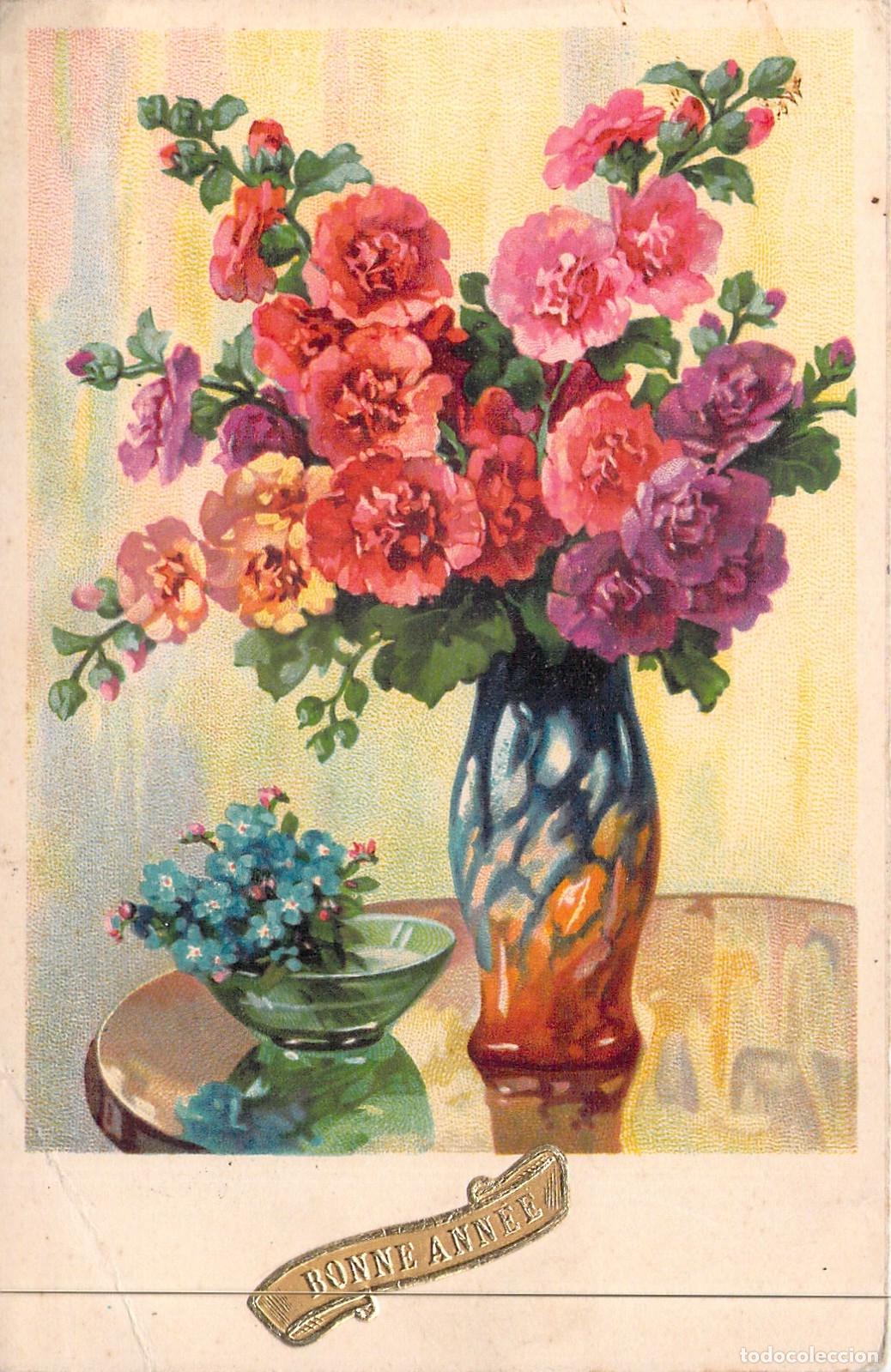 Postcards: Postal de A&ntilde;o Nuevo con Ramo de Flores - Bonne Ann&eacute;e