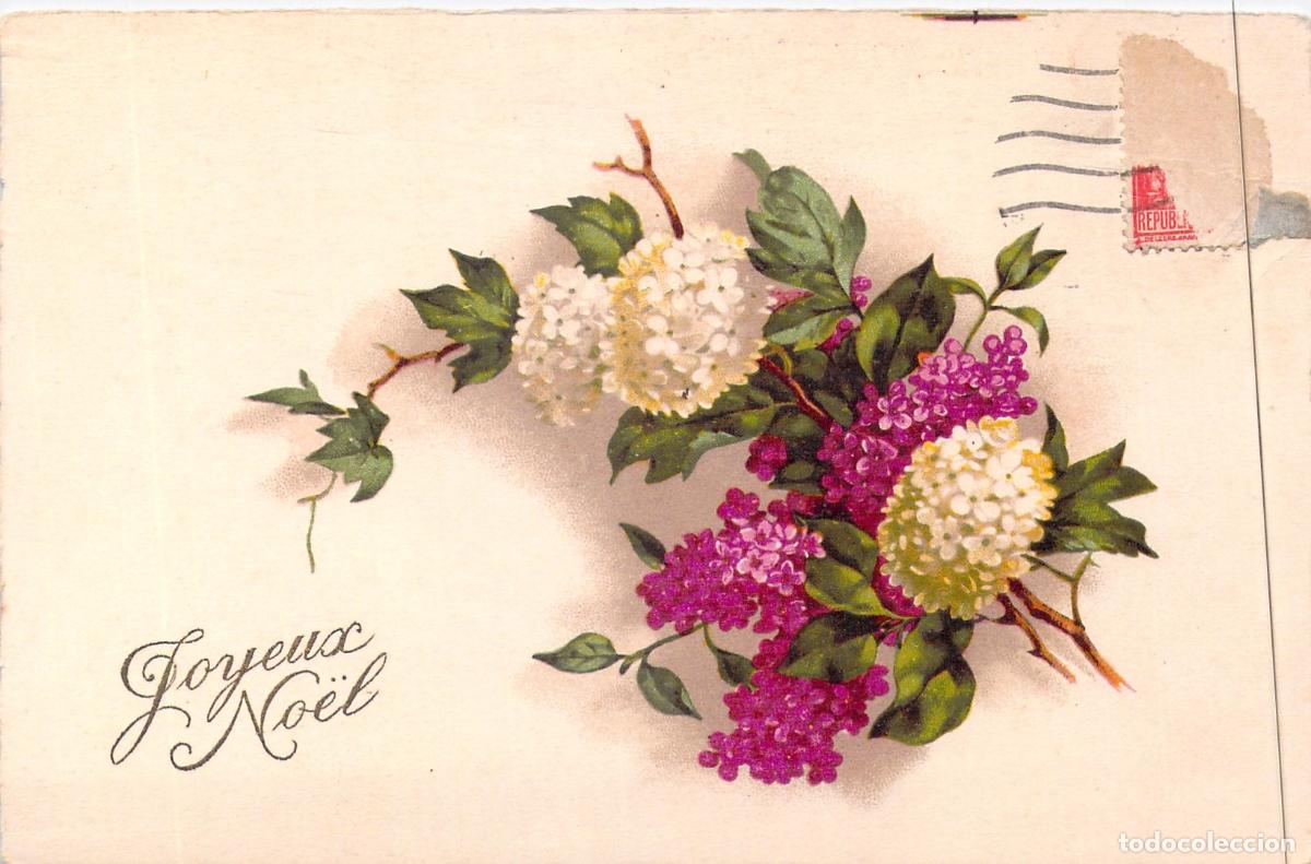 Postcards: Postal de Navidad Joyeux No&euml;l con Flores de Rouen Francia