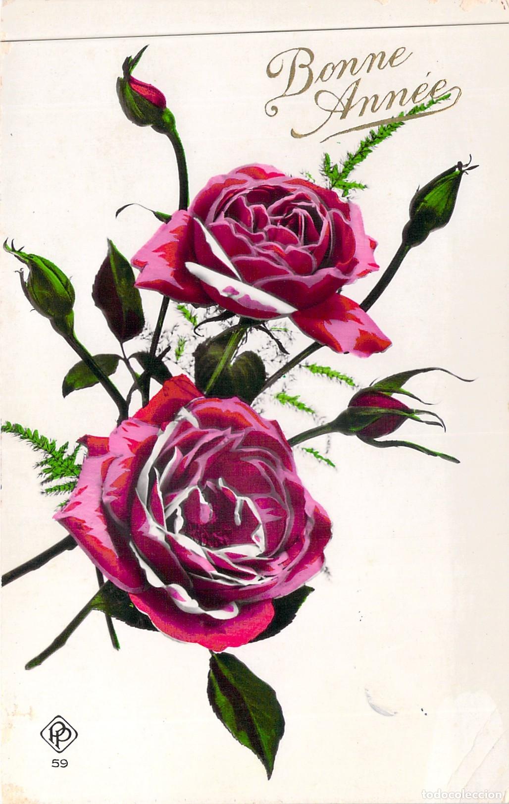 Postcards: Postal de A&ntilde;o Nuevo con Rosas Rojas y Capullos