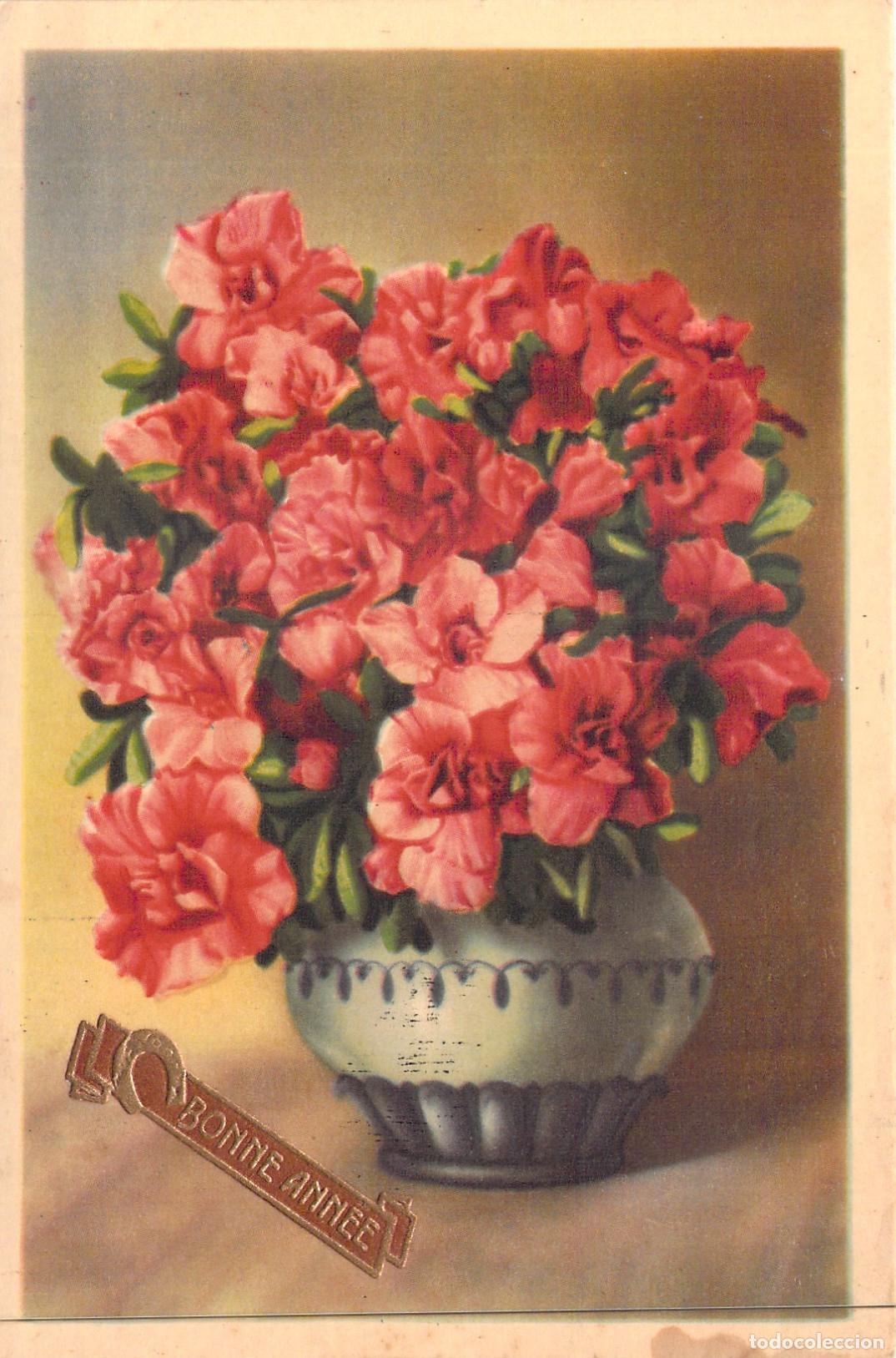 Postkarten: Postal de A&ntilde;o Nuevo con Ramo de Azaleas en Jarr&oacute;n