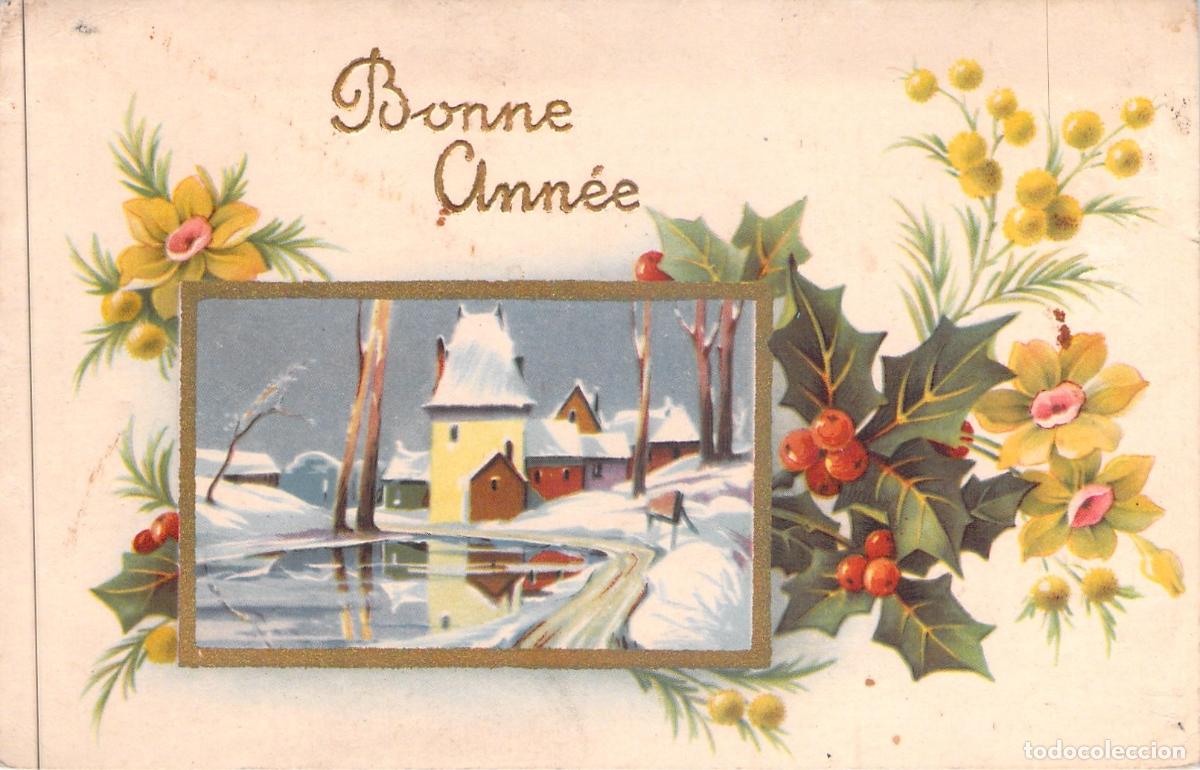 Postcards: Postal de A&ntilde;o Nuevo Bonne Ann&eacute;e Paisaje de Invierno Francia