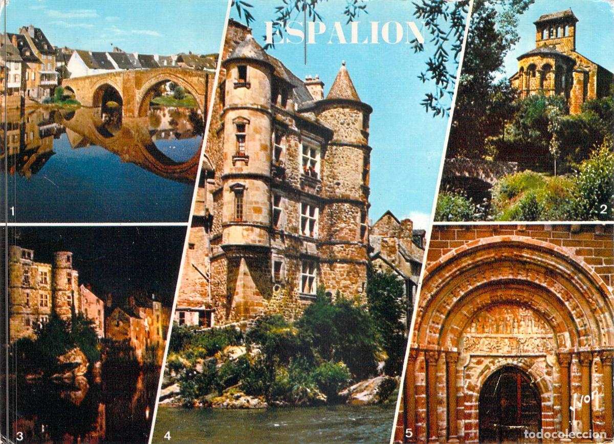 Postales: Postal Multivista de Espalion: Puente G&oacute;tico y Monumentos de Aveyron