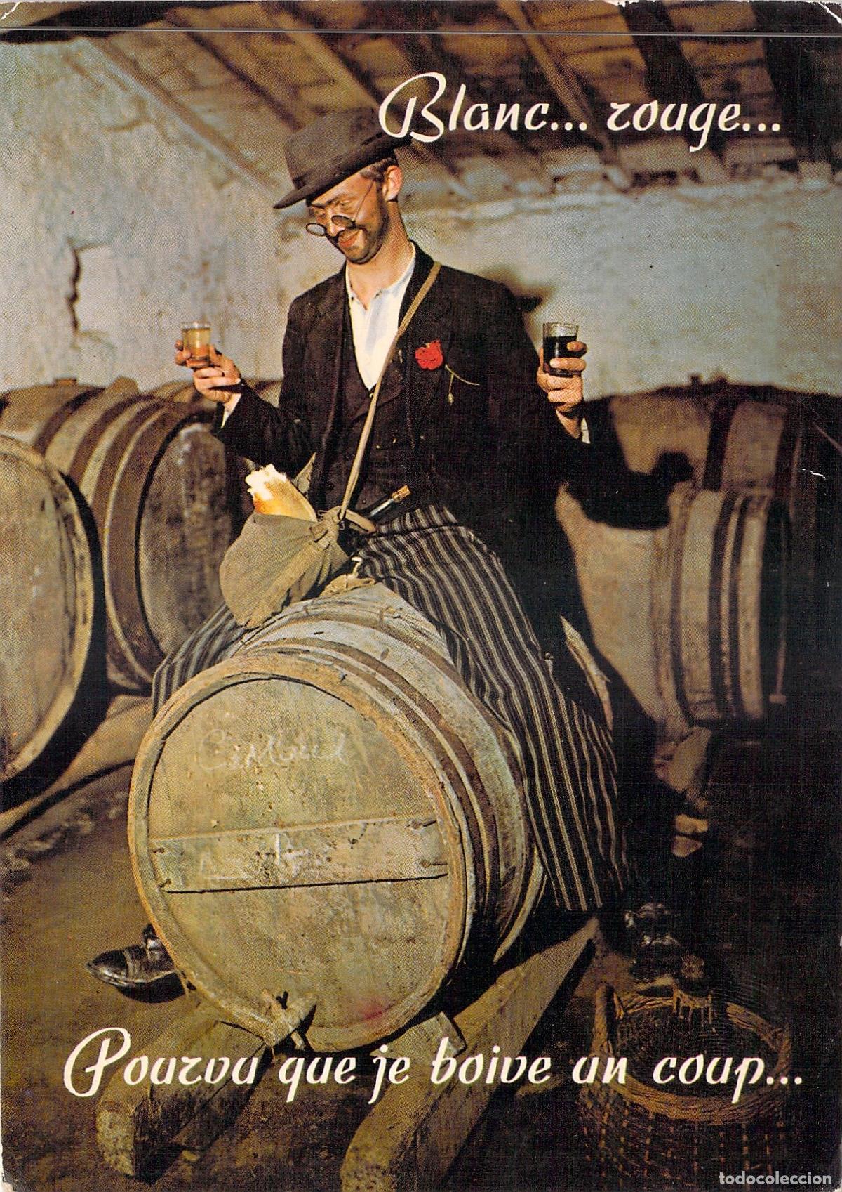 Cartes Postales: Postal de Humor Francesa: Hombre con Vino en Bodega
