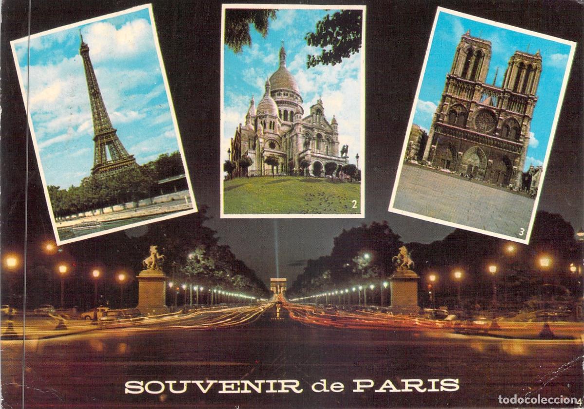 Cartes Postales: Postal de Recuerdo de Par&iacute;s: Torre Eiffel, Sagrado Coraz&oacute;n y Notre-Dame