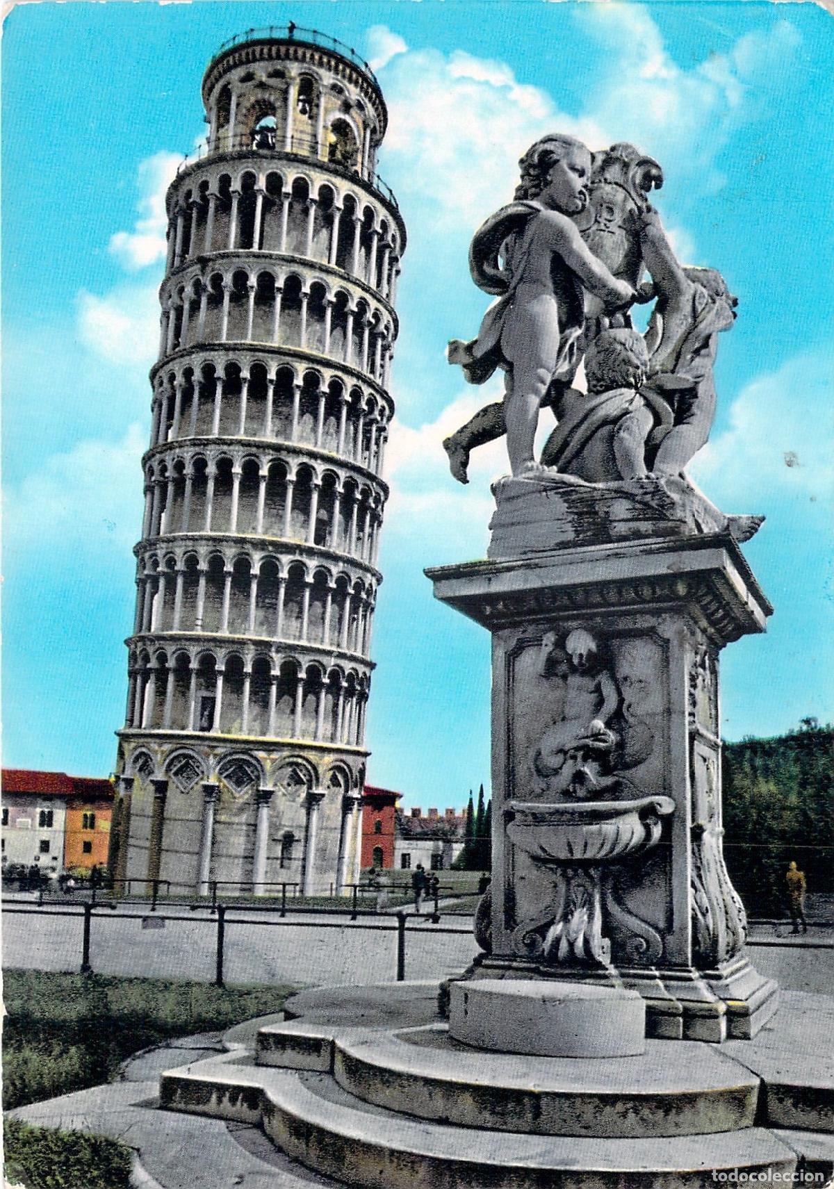 Postales: Postal de la Torre Inclinada de Pisa y Fuente de los Putti, Italia