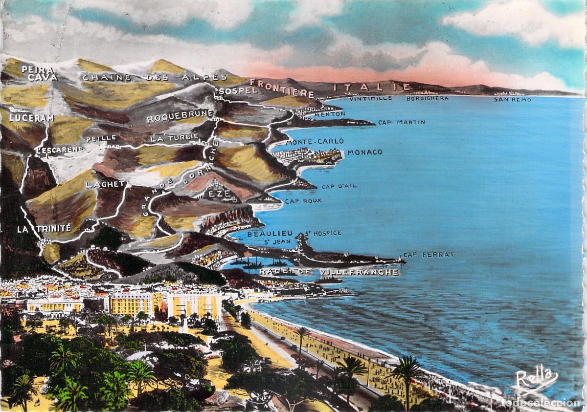 Cartes Postales: Postal Panorama A&eacute;reo de Niza a la Costa Italiana - Costa Azul