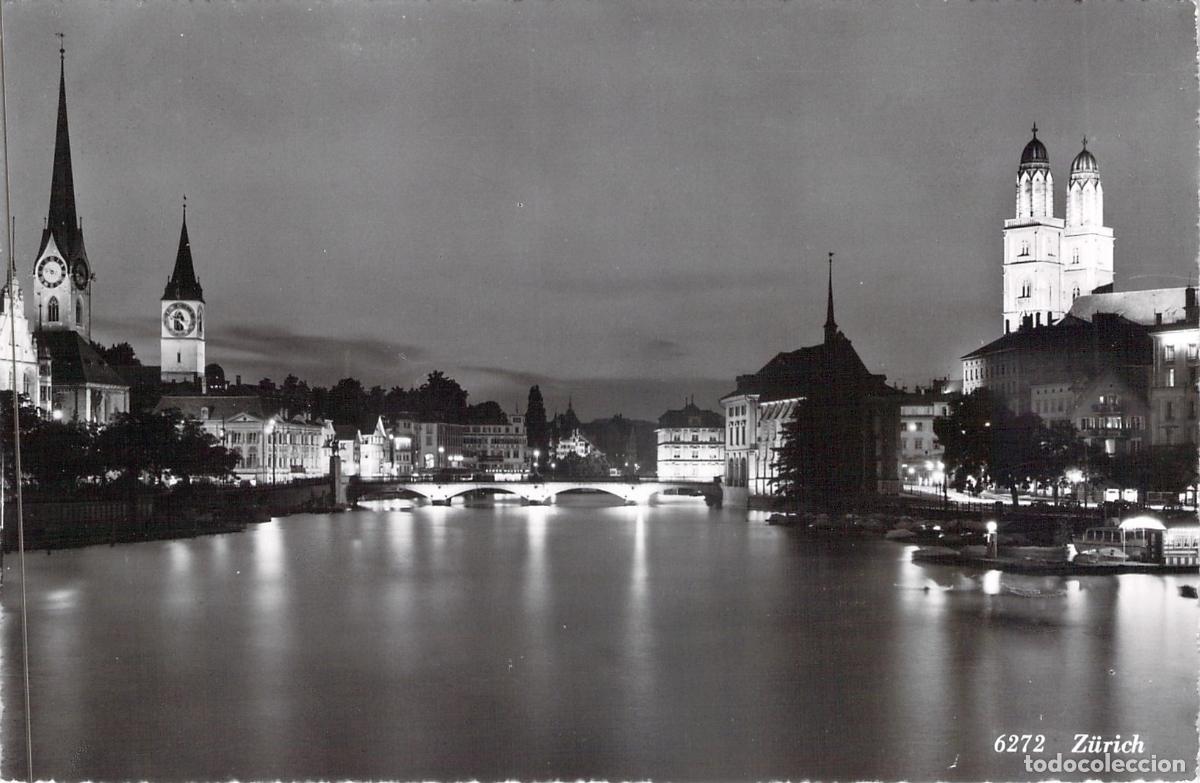 Cartes Postales: Tarjeta Postal de Z&uacute;rich Suiza Vista Nocturna del R&iacute;o Limmat