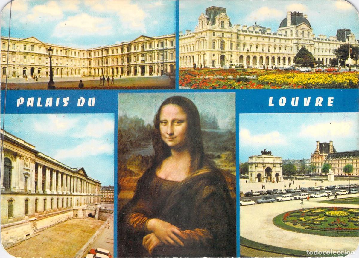 Postales: Postal Multi-vista del Palacio del Louvre y La Gioconda en Par&iacute;s