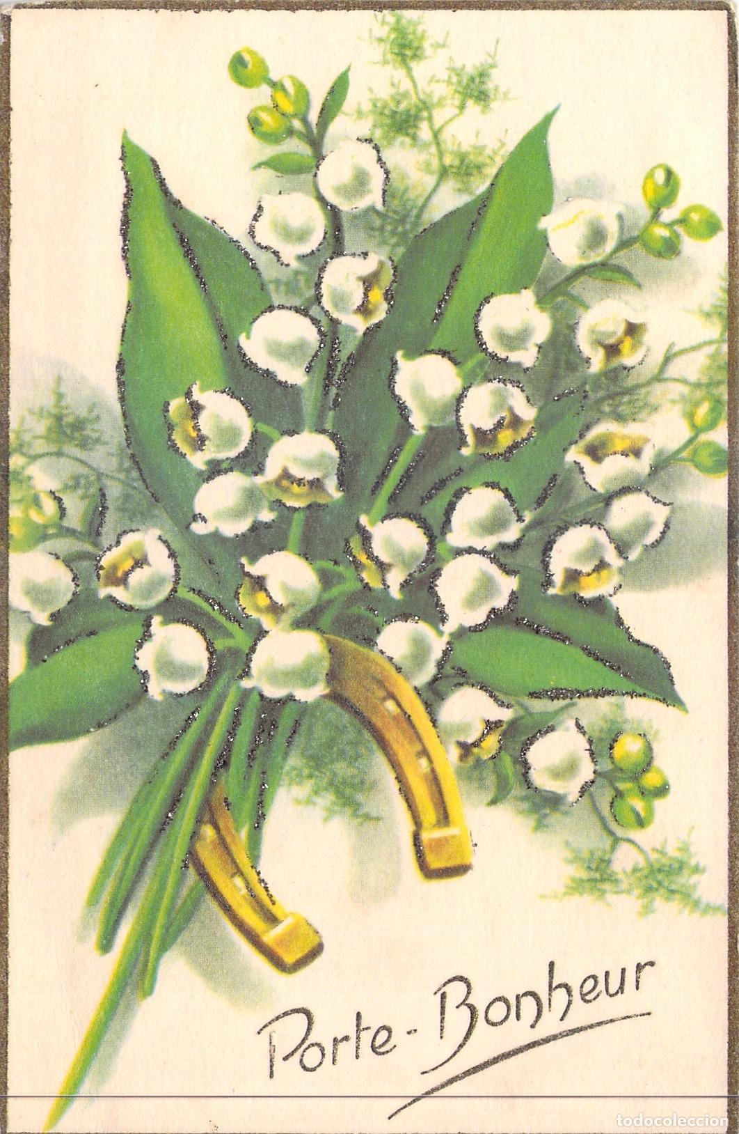 Postales: Postal Ilustrada de Lirios del Valle y Herradura Porte-Bonheur