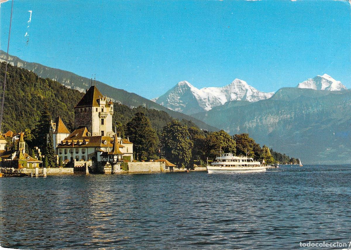 Postales: Postal del Castillo de Oberhofen y el Lago Thun en Suiza