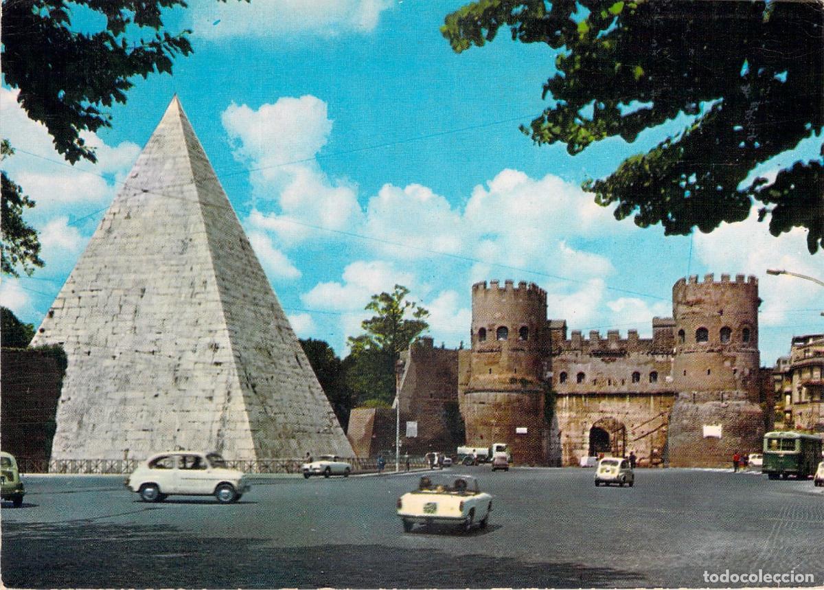 Postales: Postal de la Pir&aacute;mide de Cestio y Porta San Paolo en Roma