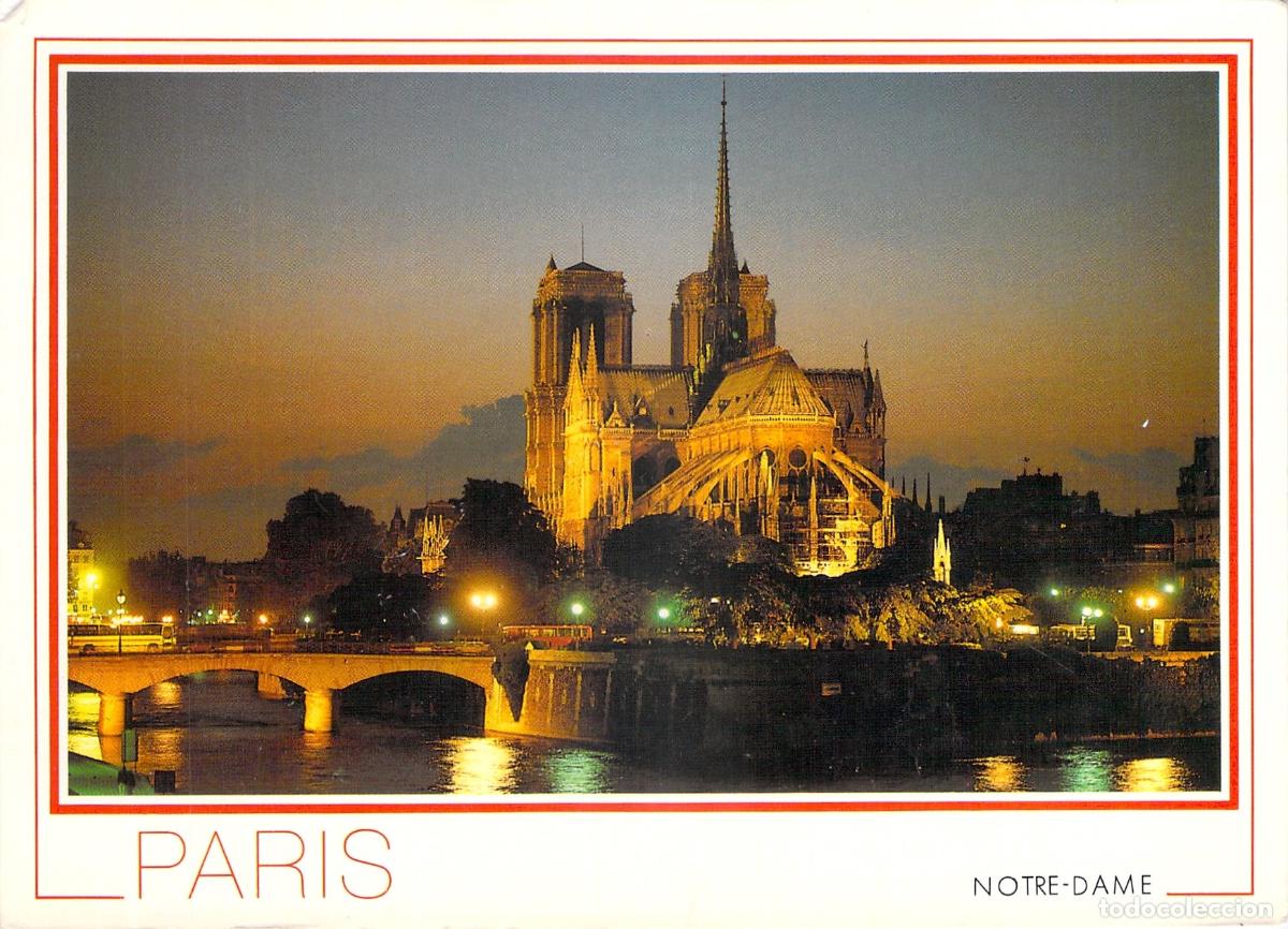 Postales: Postal de Par&iacute;s: Catedral Notre-Dame y el R&iacute;o Sena Iluminados