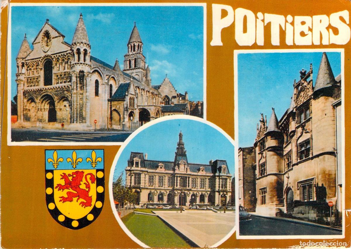 Cartes Postales: Postal de Poitiers: Iglesia Notre-Dame, Ayuntamiento y H&ocirc;tel Fum&eacute;