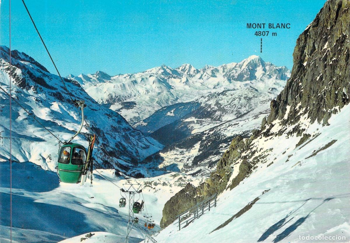 Postcards: Postal T&eacute;l&eacute;cabine de la Daille y el Mont Blanc en Val d'Is&egrave;re