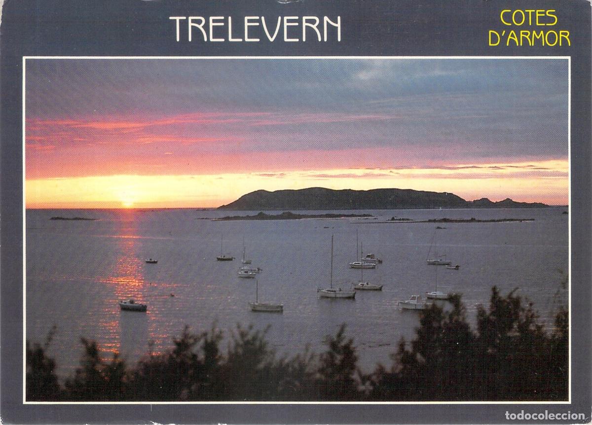 Cartoline: Postal Atardecer en Isla Tom&eacute; y Playa de K&eacute;riec, Tr&eacute;l&eacute;vern, Francia