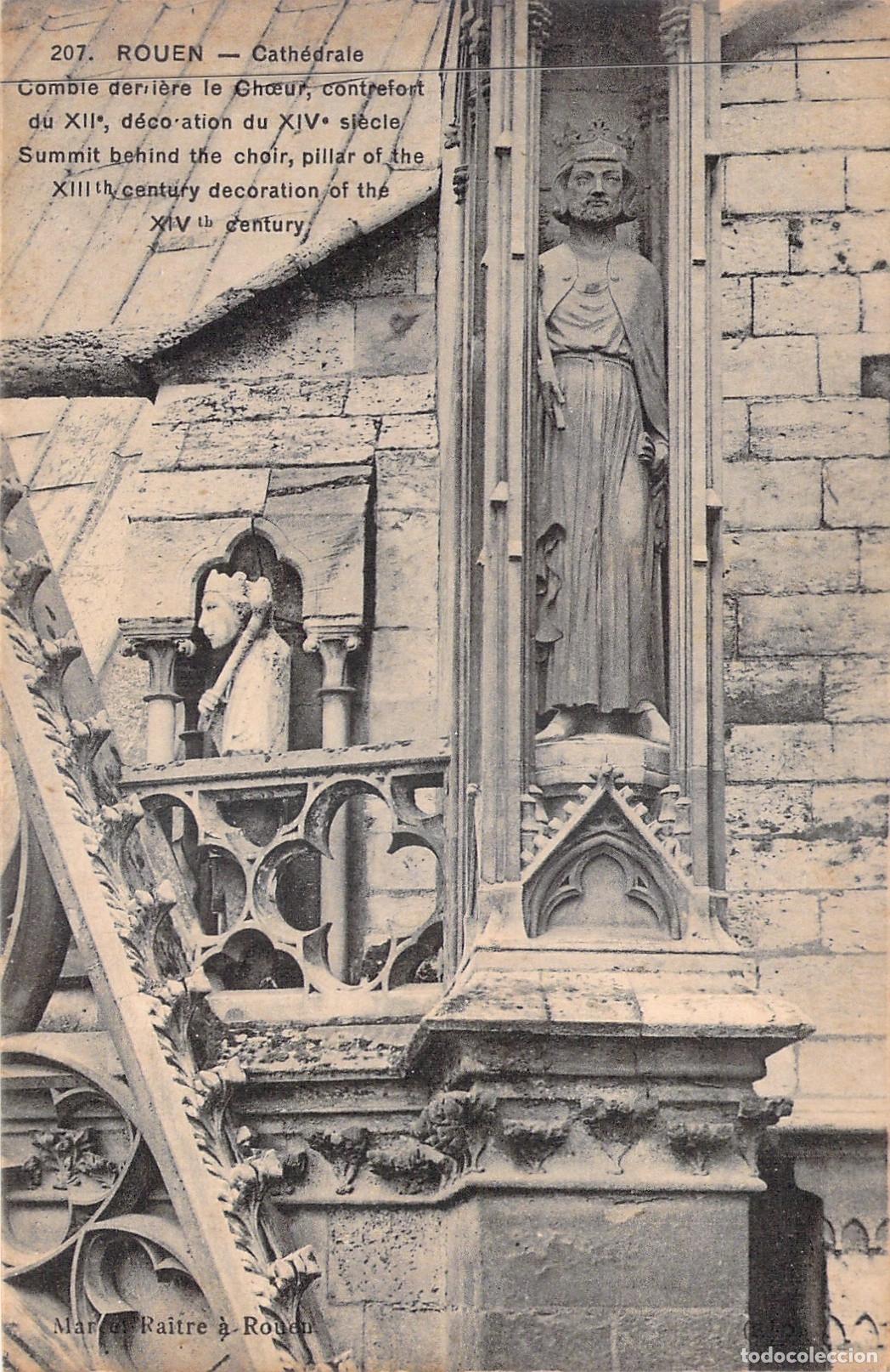 Cartes Postales: Postal de la Catedral de Rouen, Francia - Detalle de Escultura G&oacute;tica
