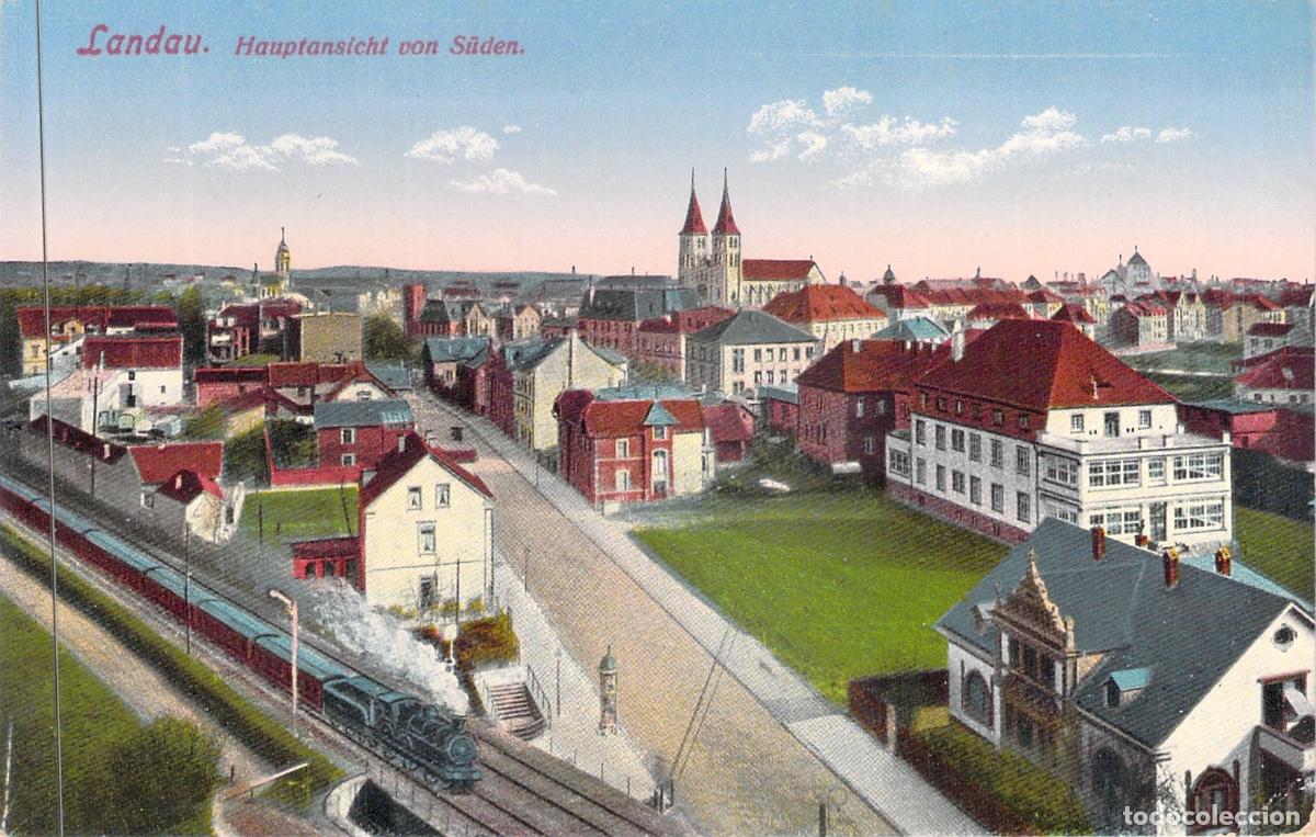 Cartes Postales: Postal de Landau, Alemania, Vista General desde el Sur con Tren