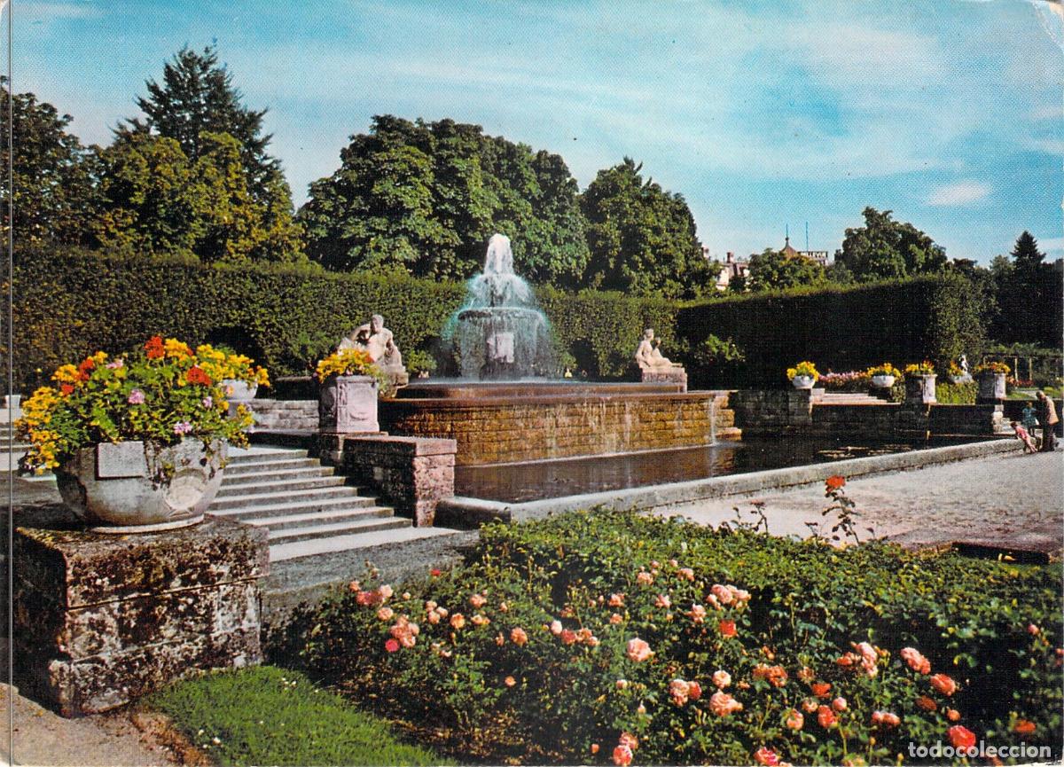 Cartes Postales: Postal de Baden-Baden, Jard&iacute;n G&ouml;nneranlage con Fuente y Flores