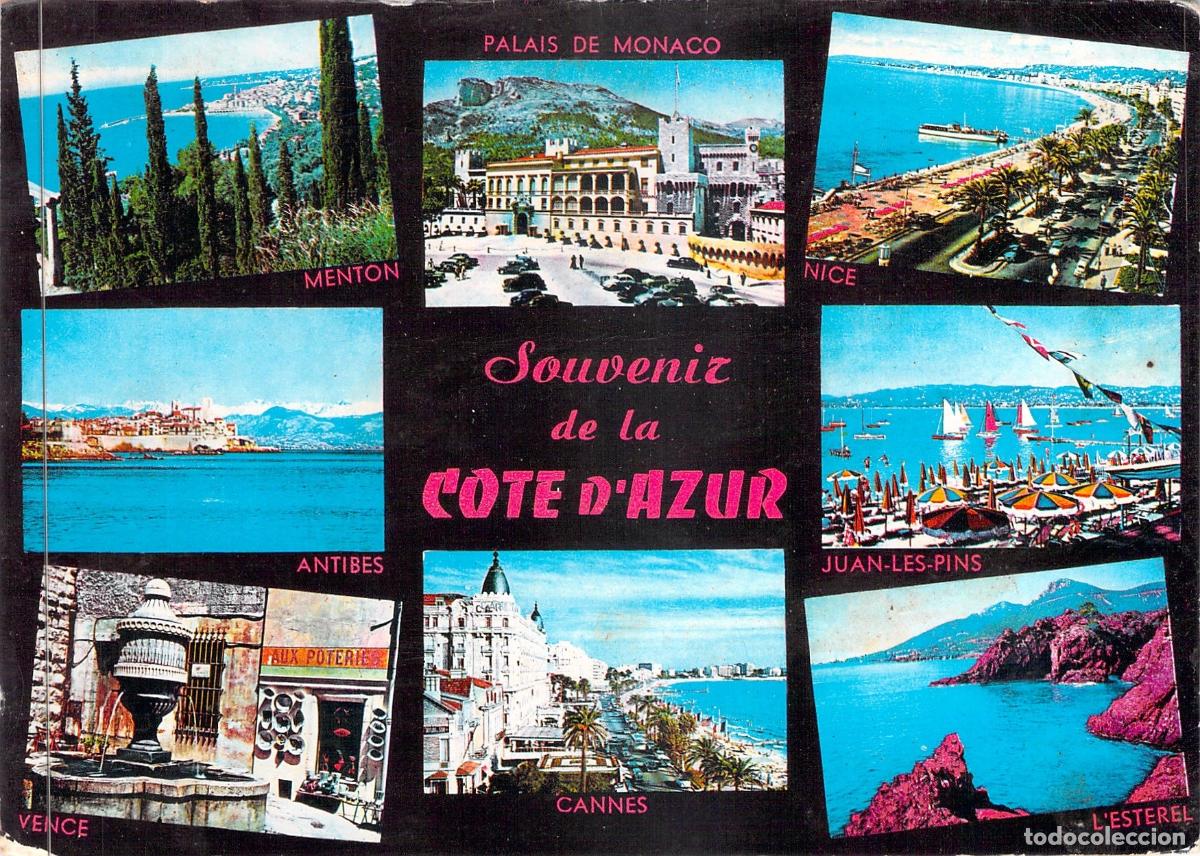 Postkarten: Postal Souvenir de la C&ocirc;te d'Azur con Vistas de Cannes, Niza y M&oacute;naco