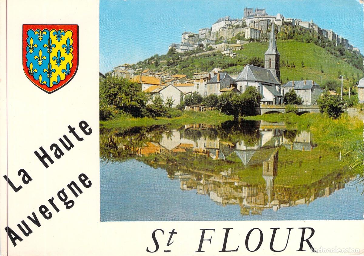 Postkarten: Postal de Saint-Flour y su Reflejo en el R&iacute;o Lander, Alta Auvernia