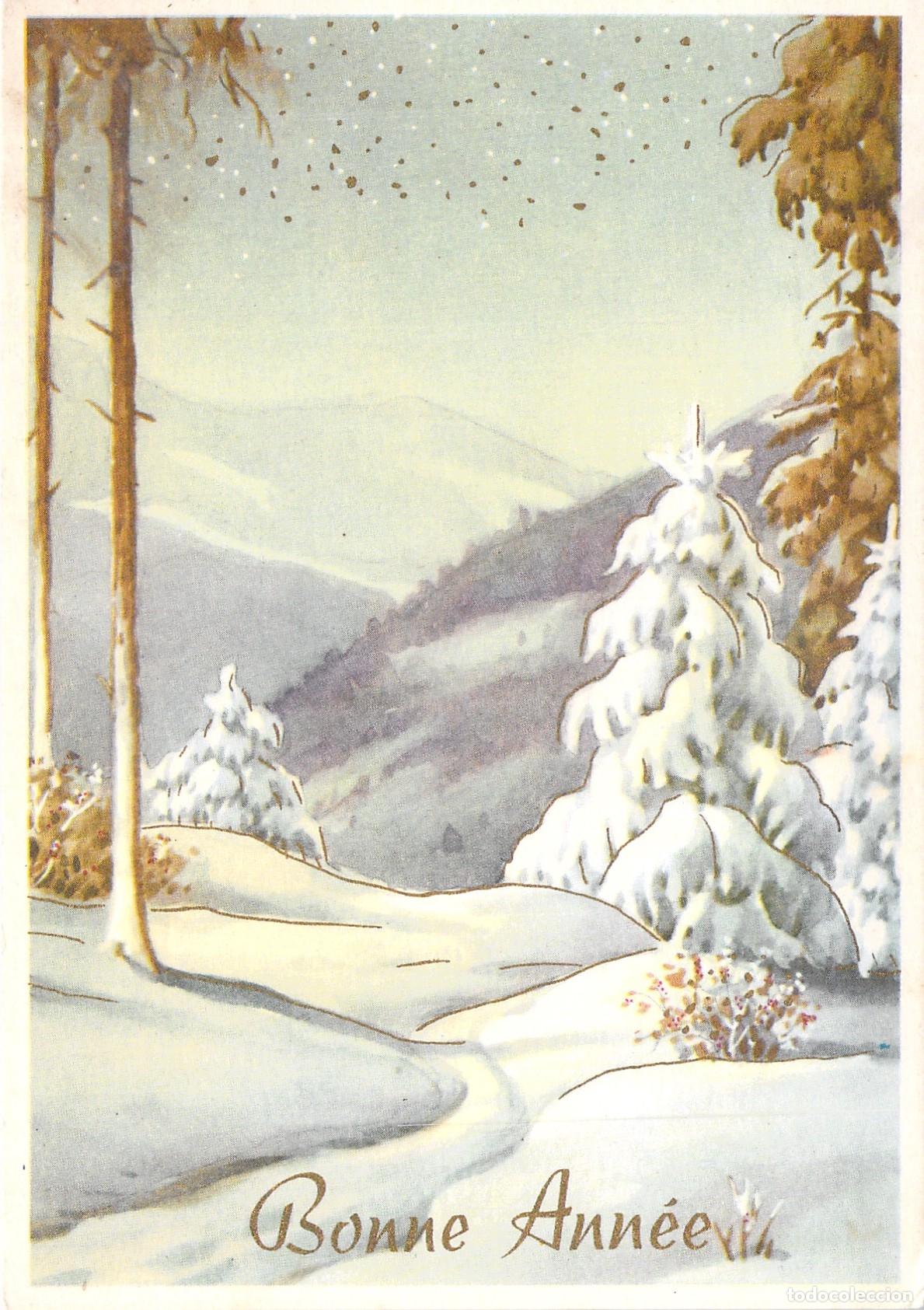 Postales: Postal de Felicitaci&oacute;n de A&ntilde;o Nuevo con Paisaje Nevado y Monta&ntilde;as