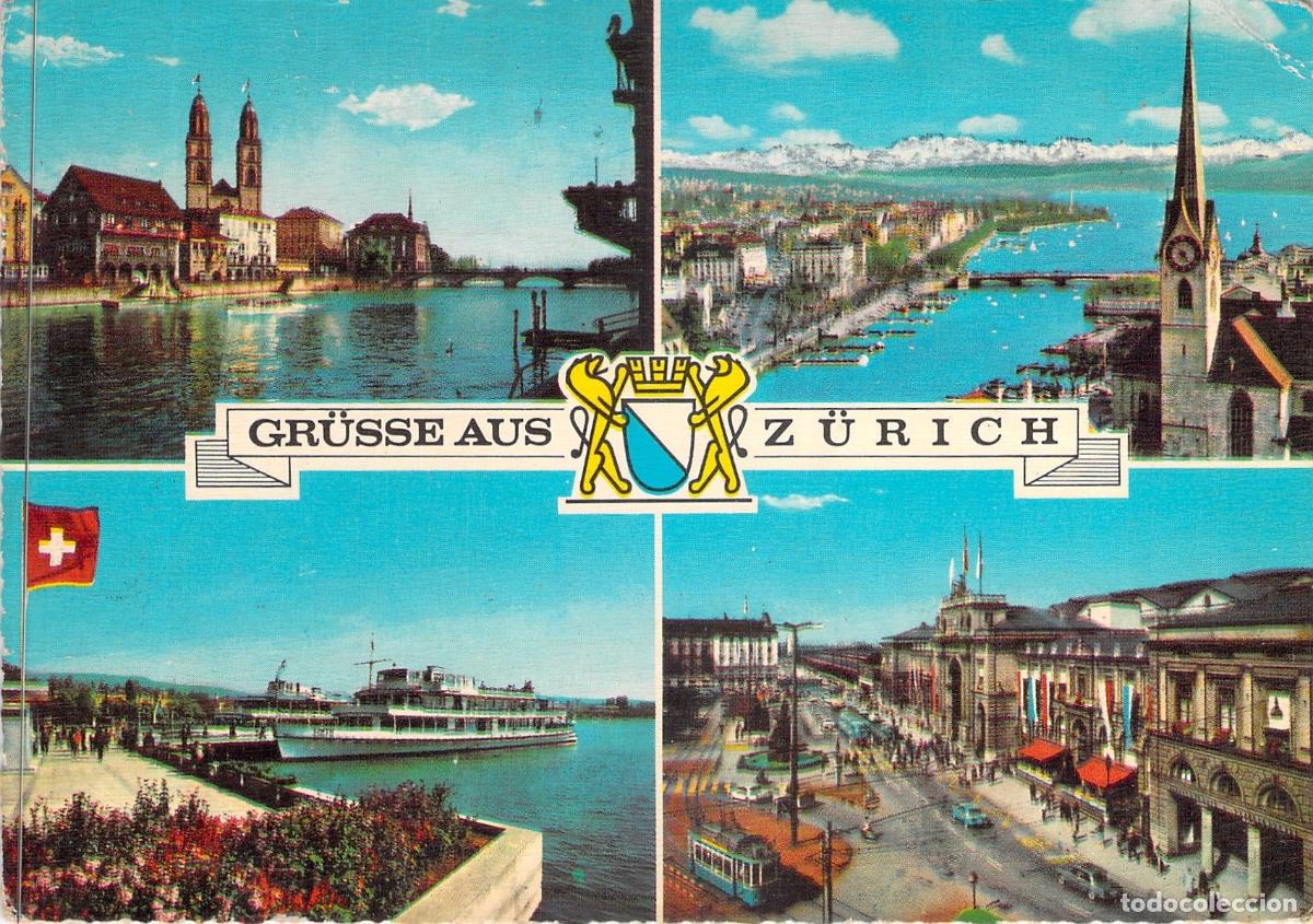 Postales: Postal de Zurich Suiza con Vistas de la Ciudad y el Lago
