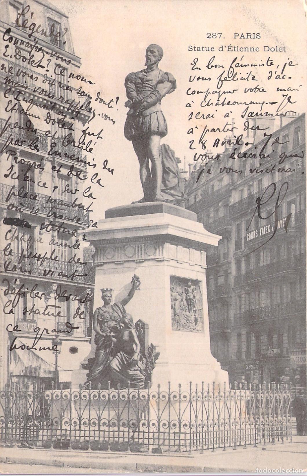 Postcards: Postal de la Estatua de &Eacute;tienne Dolet en Par&iacute;s