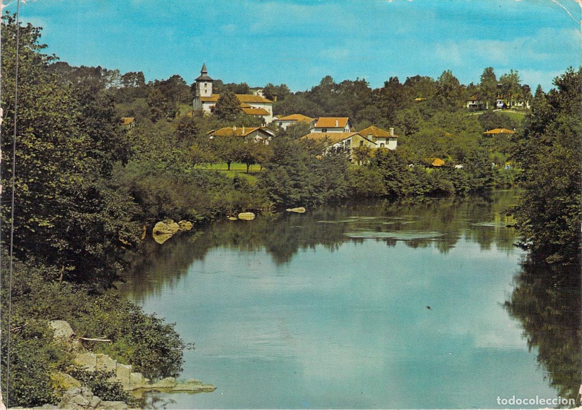 Postales: Postal de Itxassou: Vista del R&iacute;o Nive y la Iglesia en Francia