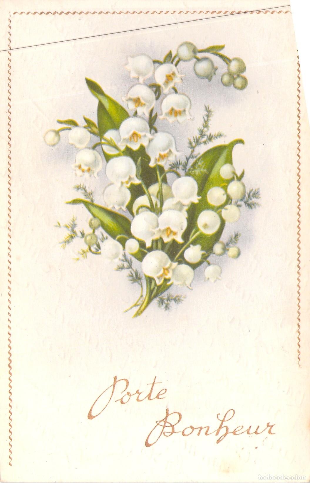 Postales: Postal Porte Bonheur con Lirios de los Valles y Mensaje Manuscrito