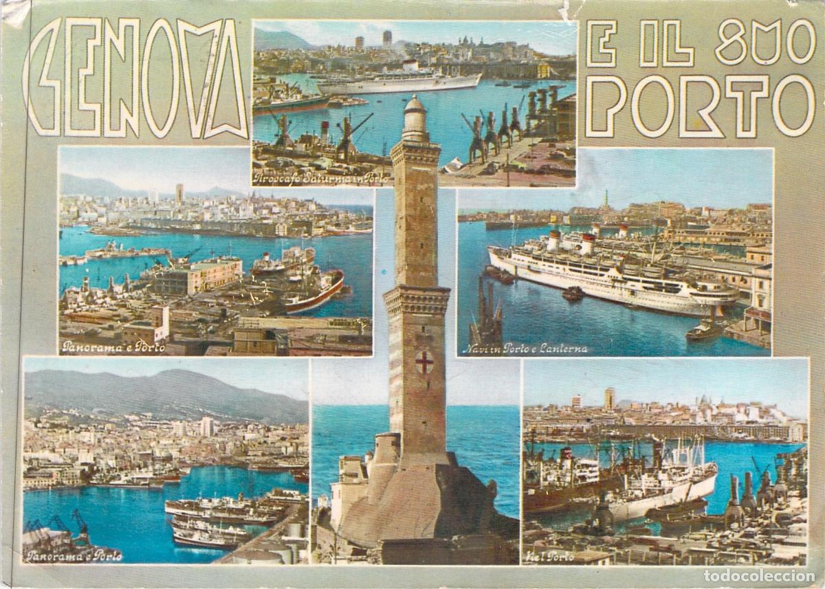 Cartes Postales: Postal de G&eacute;nova y su Puerto con Faro La Lanterna e Im&aacute;genes de Barcos