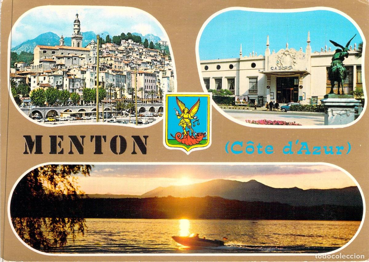 Postales: Postal de Menton, Costa Azul - Vistas del Casco Antiguo y Casino